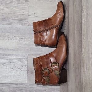 🛍Aerosoles Womens 5 Leather‎ Ankle Boots Heeled Buckle Biker Moto Casual